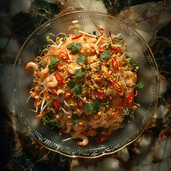 A delicious dish of shrimp and vegetables, a perfect combination of fresh ingredients on a table ready to be enjoyed