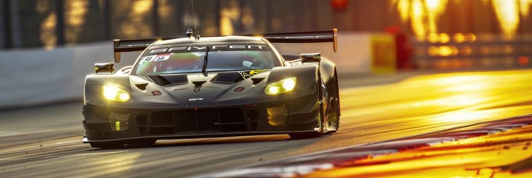 GT3 Super car racing on the circuit track while driving at high speed and accelerating at full power AIG44