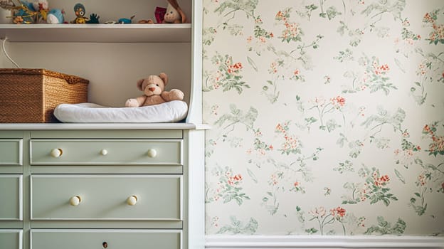 Baby room decor and interior design inspiration in beautiful English countryside style cottage