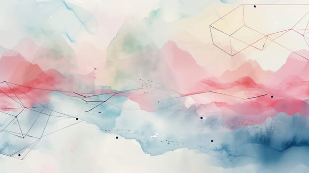 Abstract picture of geometry was painted with vibrant watercolor paint brush.Artwork of geometric shape element picture with colorful splatter pastel color painted in paper. Canvas. AIG42.