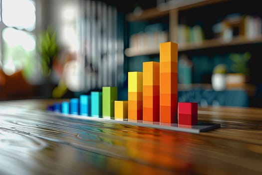 three dimensional mockup charts showing financial data and business growth