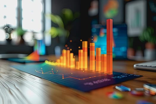 three dimensional mockup charts showing financial data and business growth