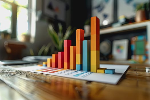 three dimensional mockup charts showing financial data and business growth