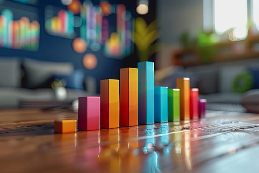 three dimensional mockup charts showing financial data and business growth