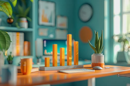 three dimensional mockup charts showing financial data and business growth