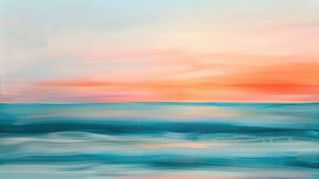 A dreamy, blurry photo capturing the red sky at morning above the ocean. The sun is setting, painting the sky in shades of orange and red, creating a beautiful natural landscape AIG50