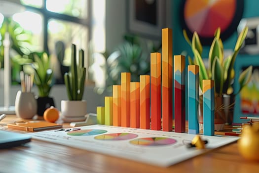 three dimensional mockup charts showing financial data and business growth