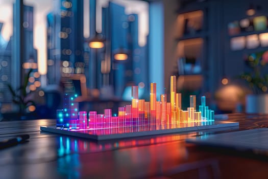 three dimensional mockup charts showing financial data and business growth