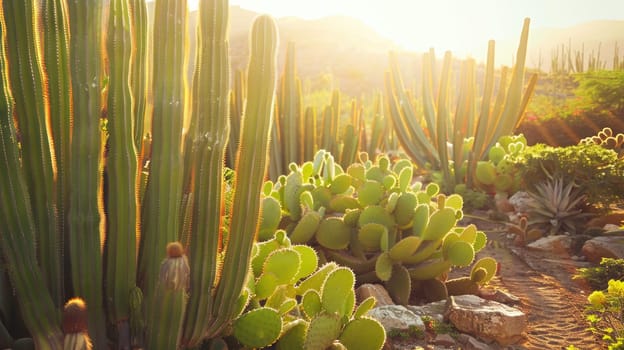 This garden is home to a diverse array of cacti, showcasing the beauty of these terrestrial plants in a natural environment. Its like a living painting of vegetation in a biome AIG50