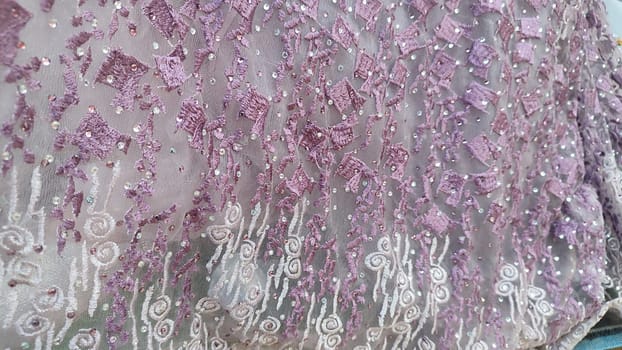 wedding dress, beautiful lace, purple hem fabric. High quality photo