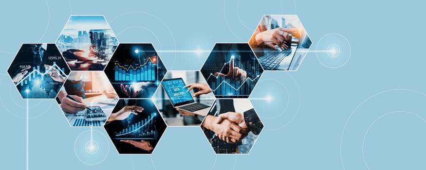 Futuristic business digital financial data technology concept for future big data analytic and business intelligence research for businessman analyst invest decisions making panoramic banner kudos