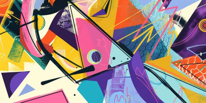 Colorful geometric shapes and lines on a white background AIG51A.