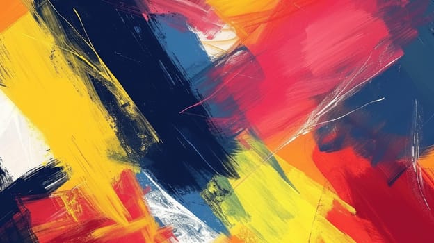 Abstract picture of painting was painted with bold watercolor paint strokes with expressionist style. Artwork of vibrant picture with colorful painted with blue, red, pink contrast colors. AIG42.