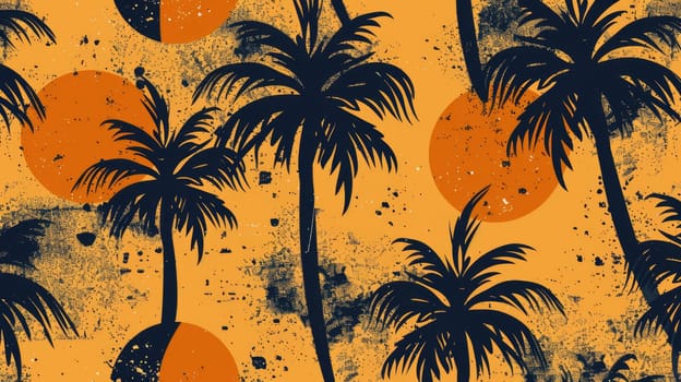 A seamless pattern of palm trees and suns in electric blue on a white background. This artistic design showcases symmetry and creative arts AIG50