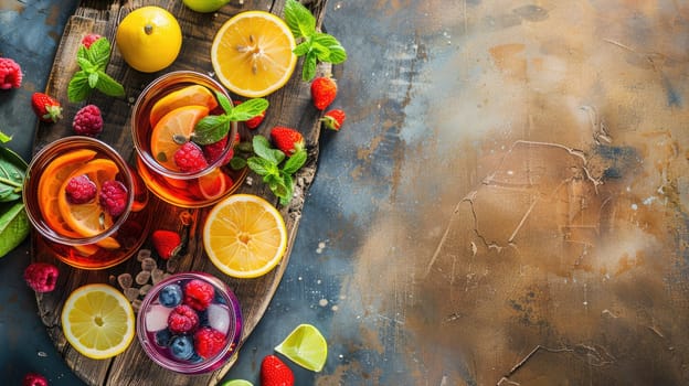 There is a variety of drinks, including natural fruitbased beverages, on the table made with ingredients such as plum tomatoes, cherry tomatoes, and bush tomatoes AIG50