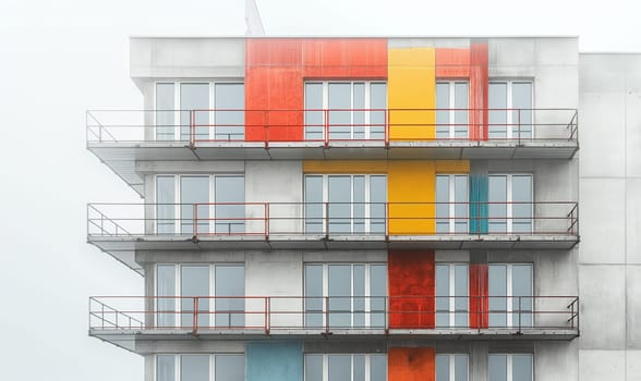 A vibrant building with multiple balconies of different colors.