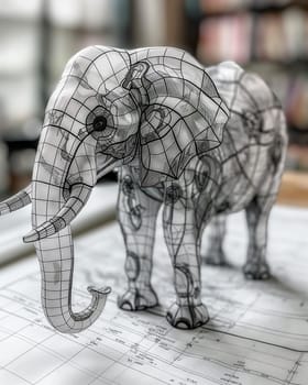 Elephant on top of architectural blueprint, showcasing strength and scale.