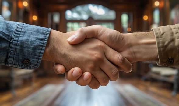 Close-up of two individuals engaging in a handshake.