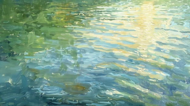 An art piece capturing a tranquil river with trees reflected in the fluid water, showcasing the beauty of the natural landscape AIG50