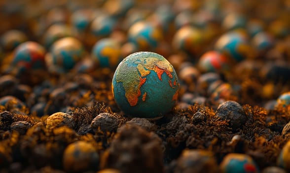 Detailed view of a globe with blue and orange hues.