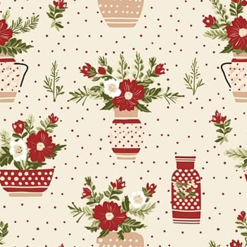 Seamless pattern, tileable holiday flowers in vase, country dots print for wallpaper, wrapping paper, scrapbook, fabric and product design motif