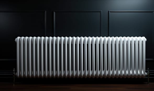 A white radiator providing heat in a dark room.