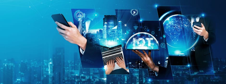 Communication technology , smart connection IOT and people network technology concept. People using connective device to connect to the secured internet network and cloud computing server vexel