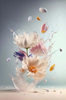 Flowers splash beautiful postcard or place for a subject. Generative AI,