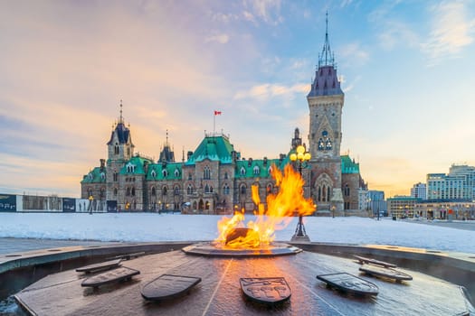 Downtown Ottawa city skyline, cityscape of Ontario Canada at sunrise