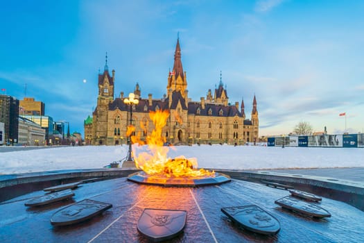 Downtown Ottawa city skyline, cityscape of Ontario Canada at sunrise