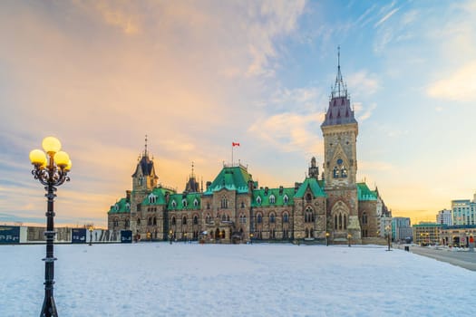 Downtown Ottawa city skyline, cityscape of Ontario Canada at sunrise