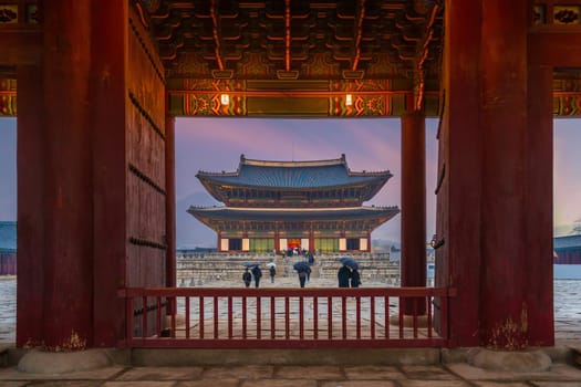 Gyeongbok palace in Seoul City, landmark of  South Korea at night