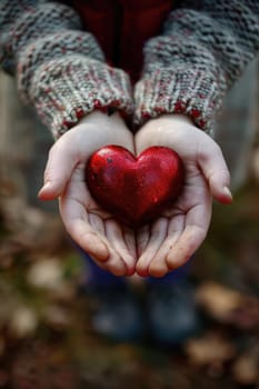 Heart in the hands of a child. Selective focus. Kid.