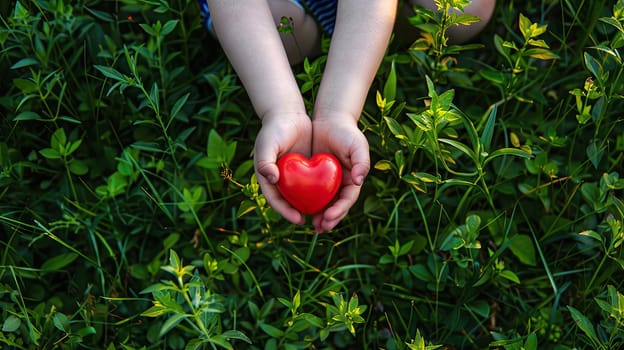 Heart in the hands of a child. Selective focus. Kid.