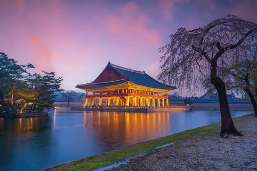 Gyeongbok palace in Seoul City, landmark of  South Korea at night