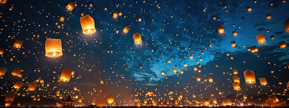Lantern Festival in China sky. Selective focus. Holiday.