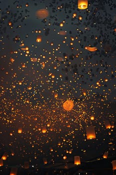 Lantern Festival in China sky. Selective focus. Holiday.