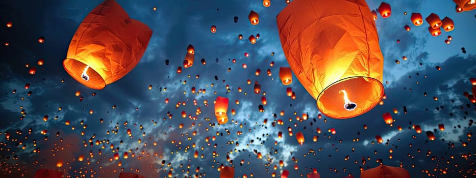 Lantern Festival in China sky. Selective focus. Holiday.