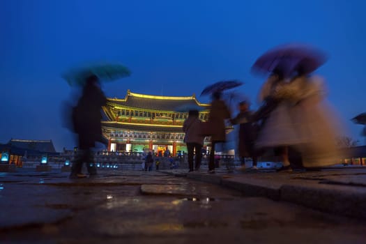 Gyeongbok palace in Seoul City, landmark of  South Korea at night