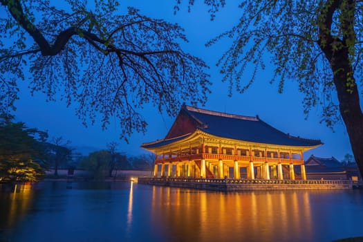 Gyeongbok palace in Seoul City, landmark of  South Korea at night