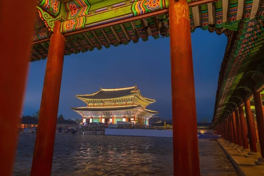 Gyeongbok palace in Seoul City, landmark of  South Korea at night