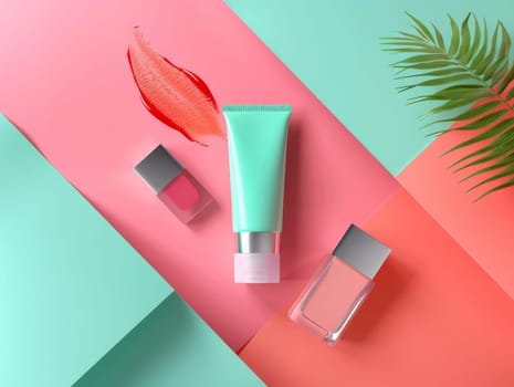 Colourful Bright Cosmetic and Body Care Products Mockup. Luxury Modern Product Presentation. Ai generated