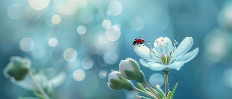 A beautiful flower with a ladybug on it by AI generated image.