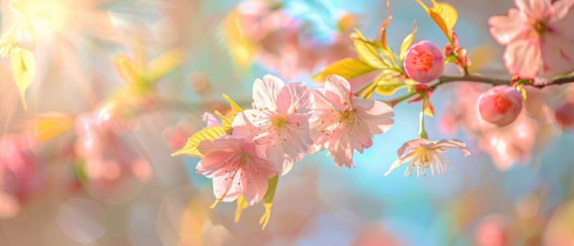 A close up of a pink flower with a bright blue sky in the background by AI generated image.