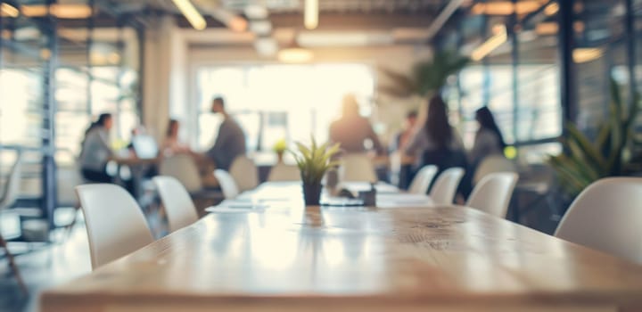 A group of people are sitting around a table in a conference room by AI generated image.