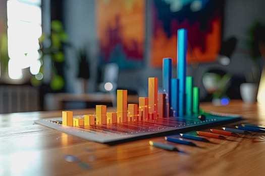 three dimensional mockup charts showing financial data and business growth
