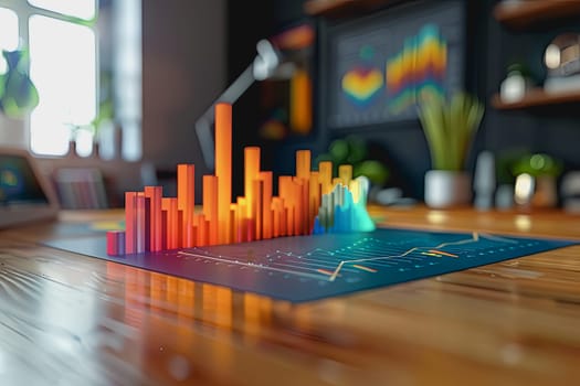 three dimensional mockup charts showing financial data and business growth