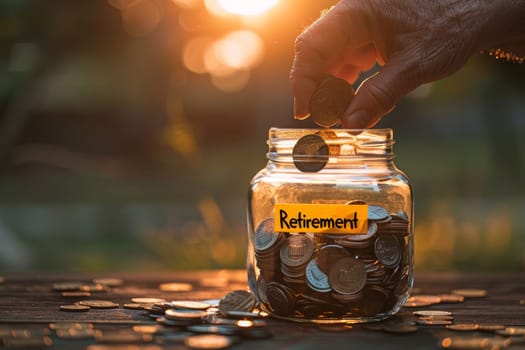 A jar full of coins with the word retirement written on it