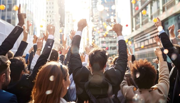 A group of people are celebrating with confetti by AI generated image.