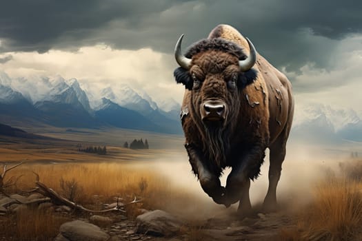 Robust American bison summer. Big mammal. Generate Ai